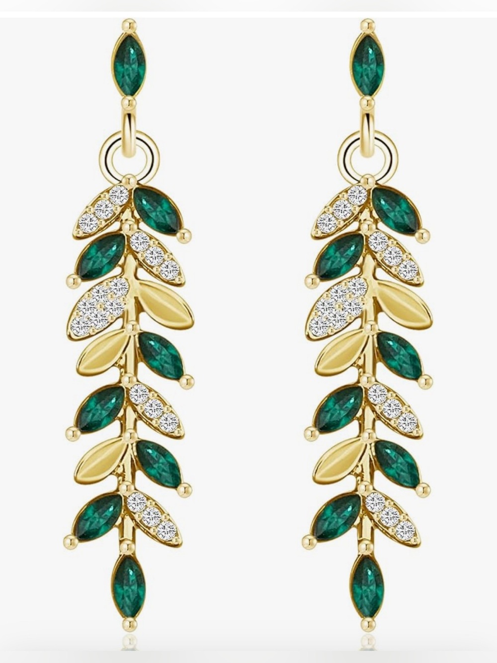 Gorgeous Neiman Marcus 18KT Gold Vermeil Emerald sapphire Dangle leaves earrings